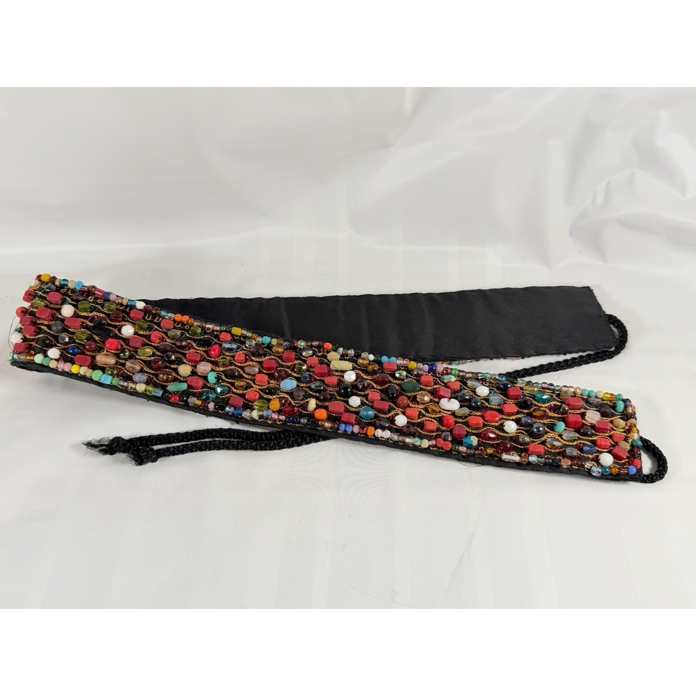 Indian Beaded Cotton Belt Belly Dance Costume Multi Color Stone Seed Bead - Picture 4 of 12
